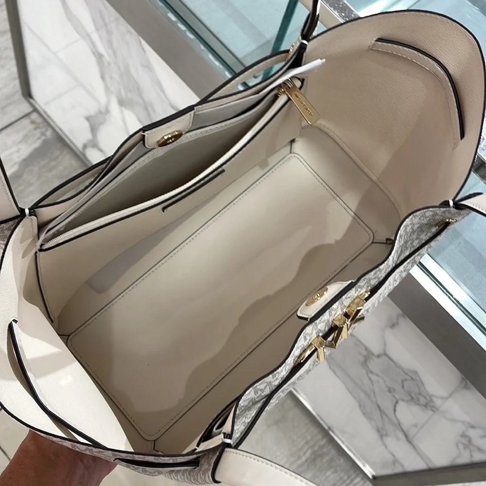 MICHAEL KORS Reed Large Logo Shoulder Tote Bag Light Cream Multi 35S3G6RT3B NWT